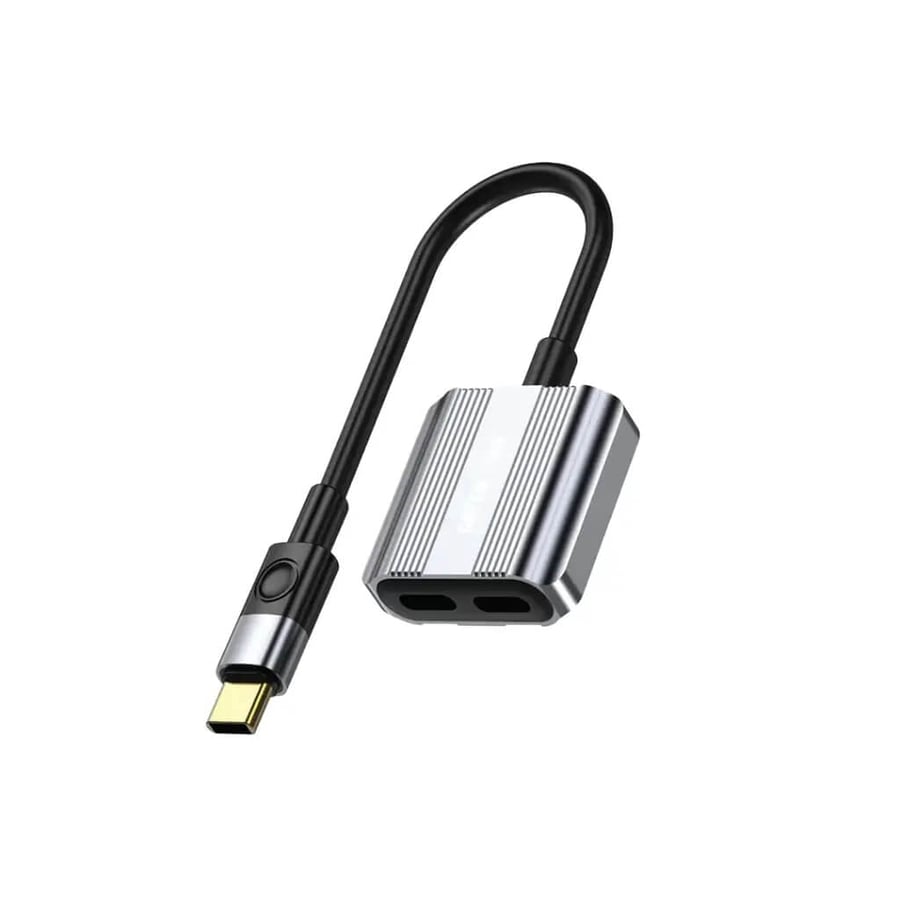 محول جرين ليون 2 في 1 رمادي Type-C إلى منفذين Type-C