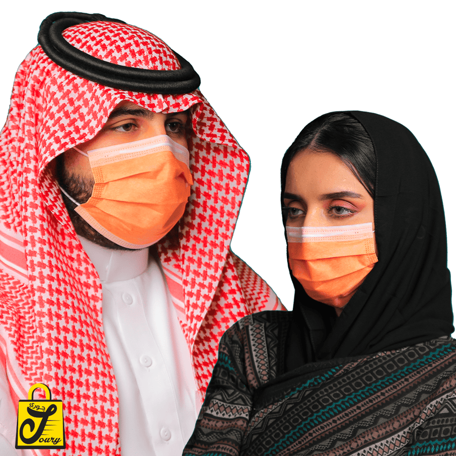 كمامات يوني فورم  لون برتقالي ثلاث طبقات ( 50 كمامة )