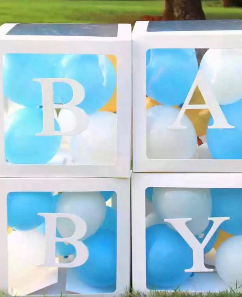 مجموعه صناديق baby الورقيه .. مكونه من 4 صناديق ورقيه و 4 احرف  يمكنكم تعبئتها بالبالون