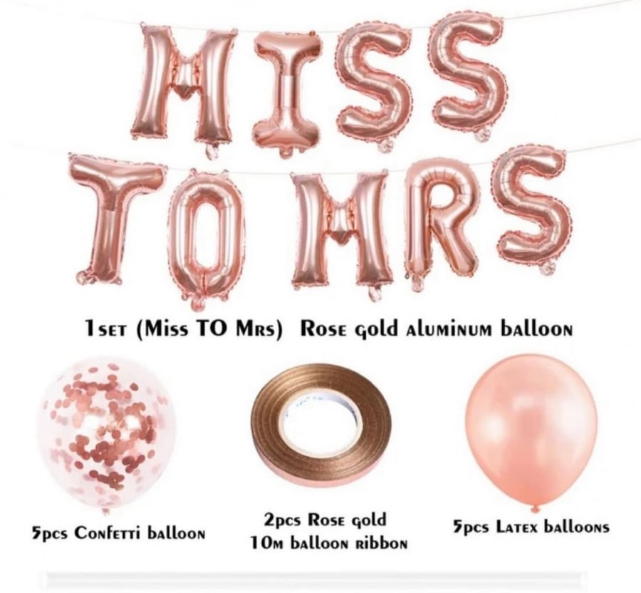 مجموعه بالون miss to mrs ‍  مكونه من 19 قطعه