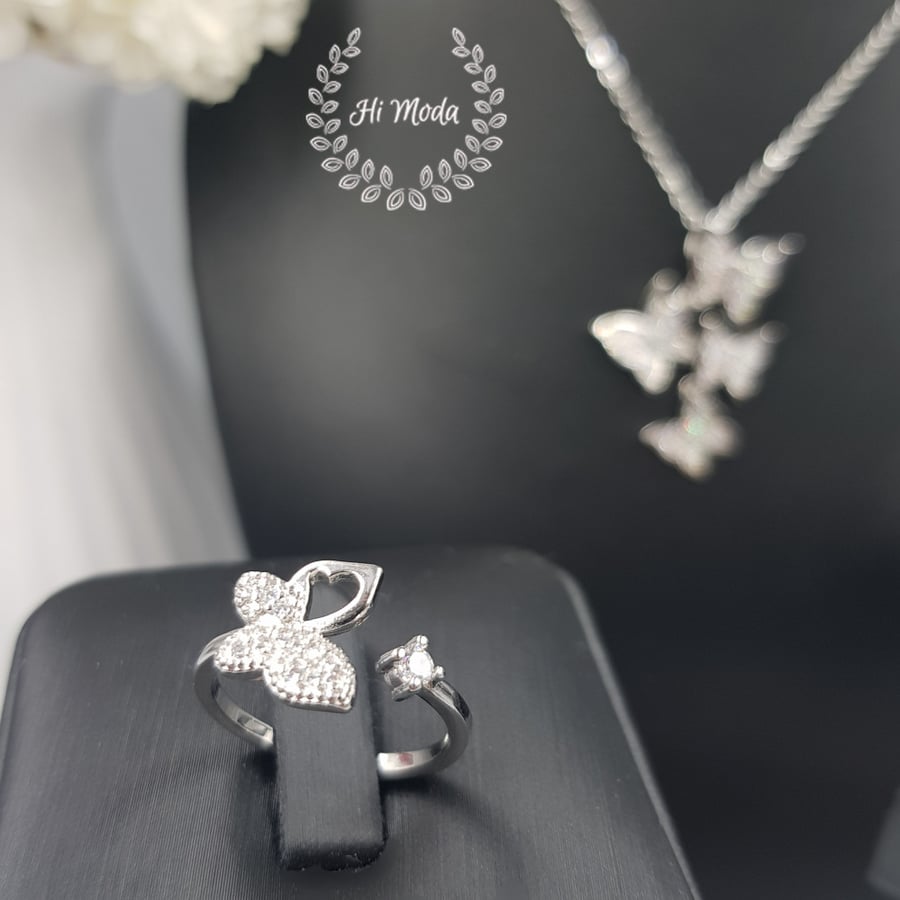 Modern zircon set in the shape of a butterfly