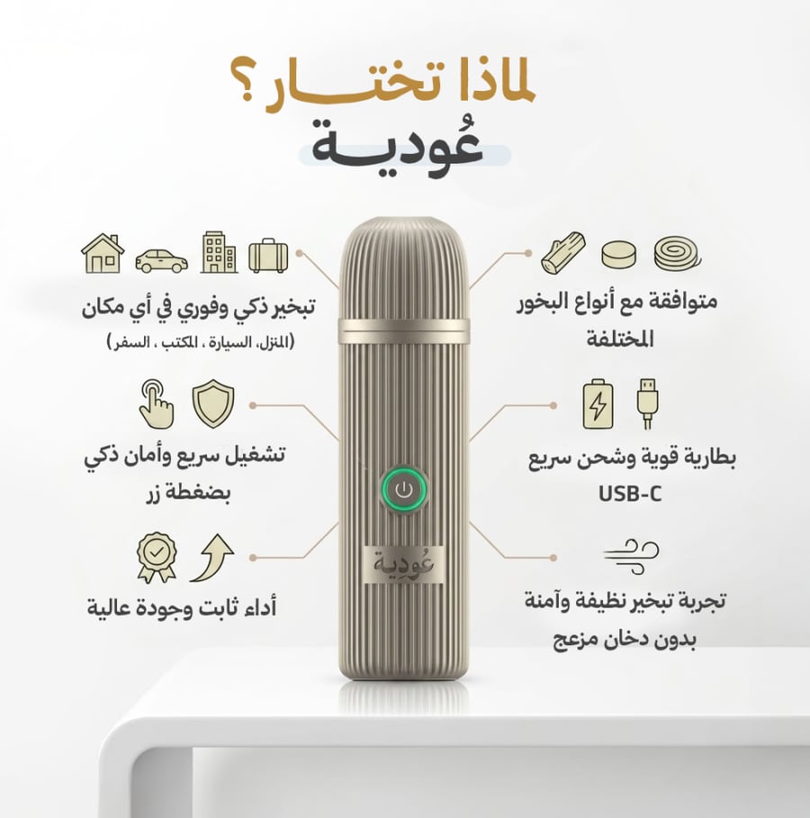 عودية | مبخرة D9 الإلكترونية بدون فحم + عود مروكي هدية