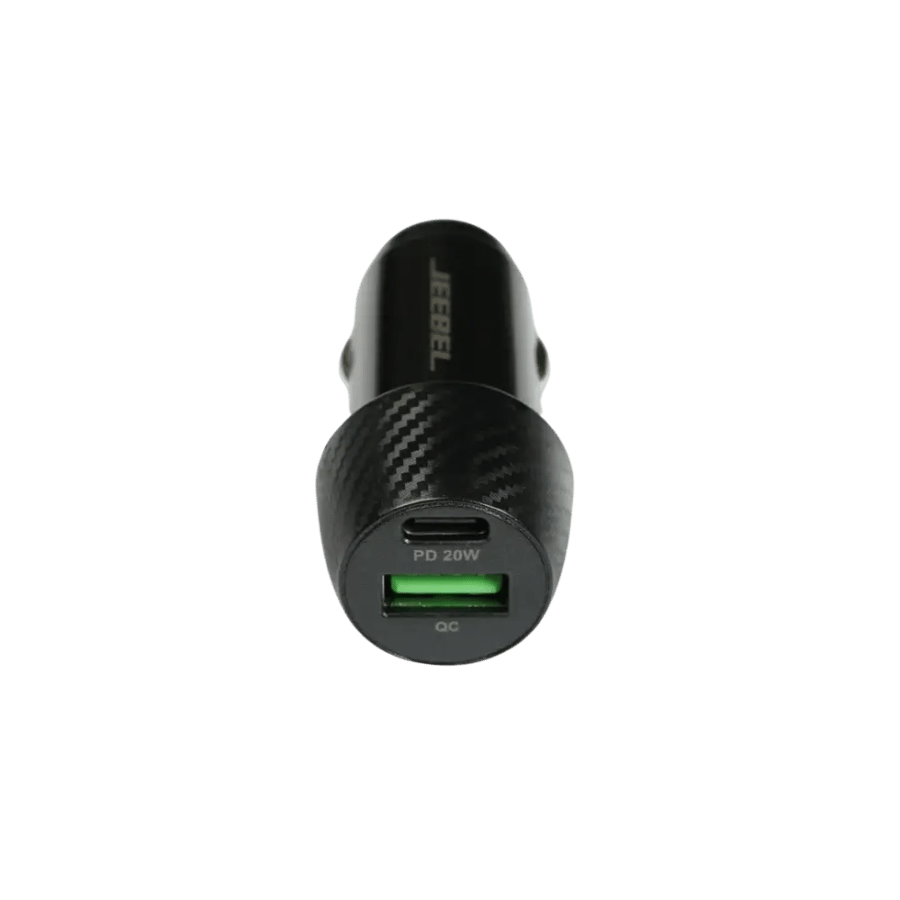 جيبل - شاحن سيارة بمنفذين 38 واط | USB + USB-C | شحن سريع | أسود
