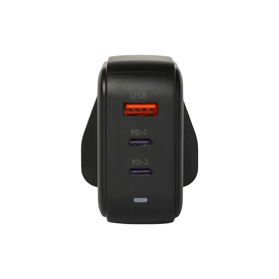 شاحن جداري أسود بثلاثة منافذ USB وPD