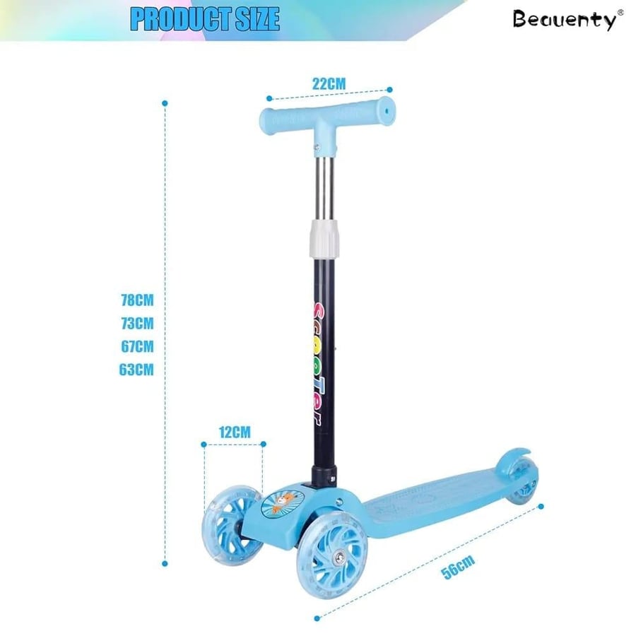 Children's scooter with three wheels, four colors, and distinctive