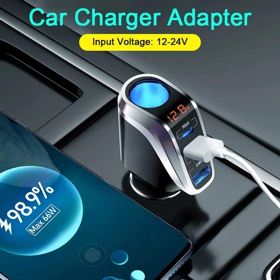 DENX - Car charger with additional port, three ports, model DX139, brand Denx