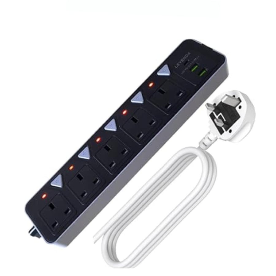توصيلة كهربائية 5 مقابس بقدرة 2500 واط مع USB وType-C بطول 3 متر – ST-8935