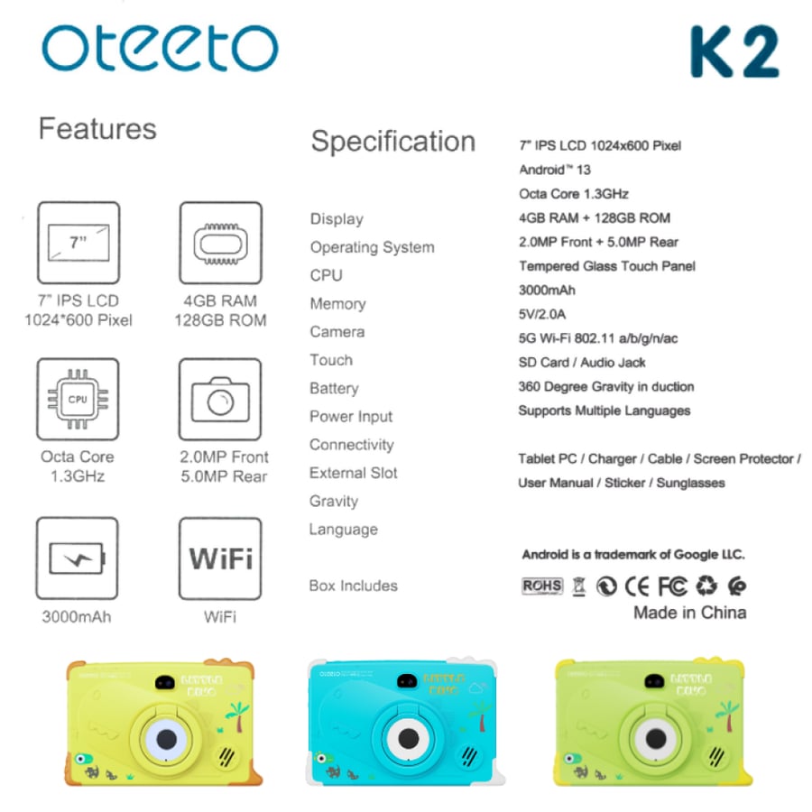 Oteeto 7-inch iPad model K2 for children educational Oteeto TAB 7