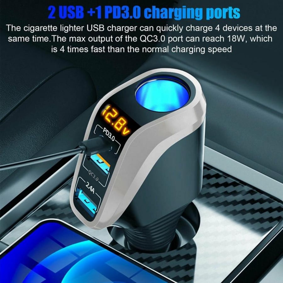DENX - Car charger with additional port, three ports, model DX139, brand Denx