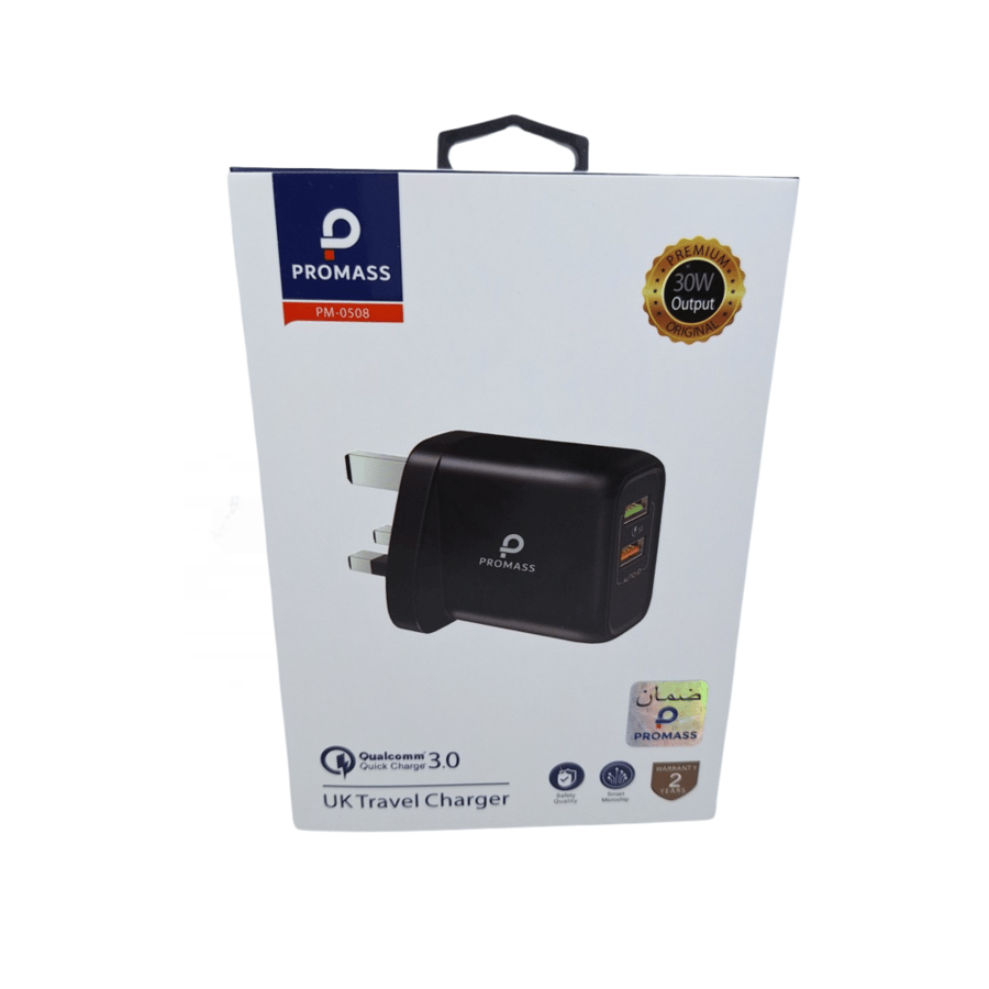 PROMASS - Wall charger 30 watt with two USB-A ports - Black M/PM-0508 Brand PROMASS