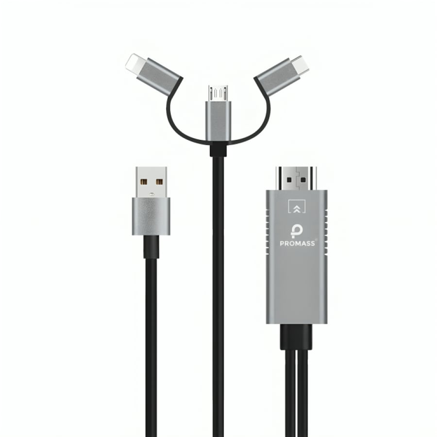 PROMAS - محول 3 في 1 من HDMI إلى ايفون و مايكرو وتايب سي م/PM-0666  ماركة برو ماس