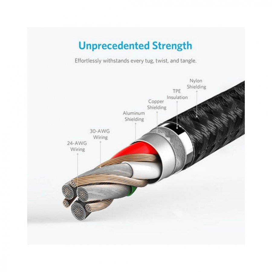 ANKER -كيبل ايفون USB طول 0.9m - اسود - م /A8012 ماركة انكر