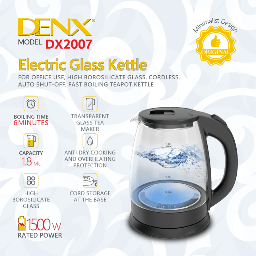 DENX - Electric glass kettle capacity 8.1 liters 1500 watts M/DX2006 brand Denx