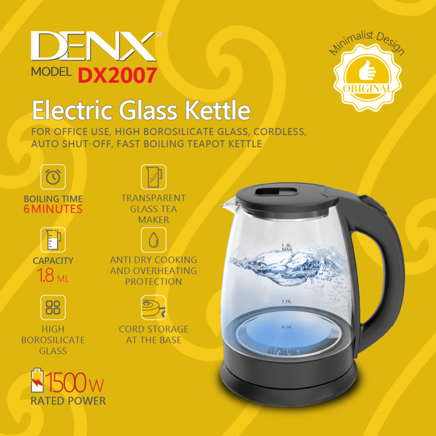 DENX - Electric glass kettle capacity 8.1 liters 1500 watts M/DX2006 brand Denx