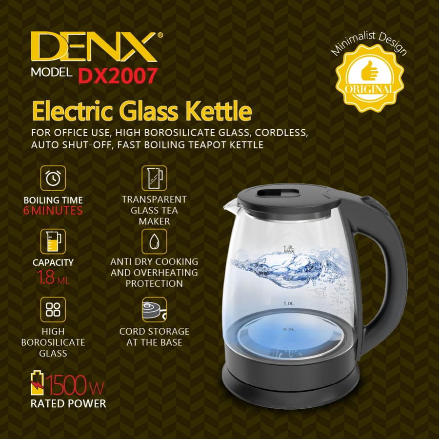 DENX - Electric glass kettle capacity 8.1 liters 1500 watts M/DX2006 brand Denx