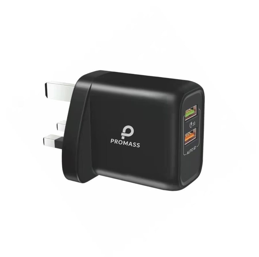 PROMASS - Wall charger 30 watt with two USB-A ports - Black M/PM-0508 Brand PROMASS
