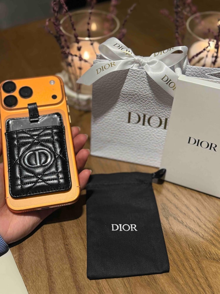 Luxury leather card holder with Dior mirror, with pouch and box