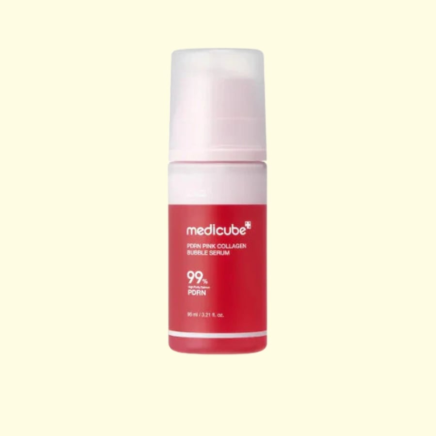 Medicube PDRN Pink Collagen Bubble Serum سيروم رغوي بالكولاجين لترميم البشرة ومنحها إشراقة وردية ممتلئة.