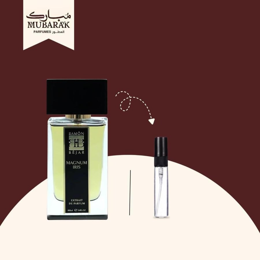 A bottle of Ramon Bejar Magnum Iris perfume