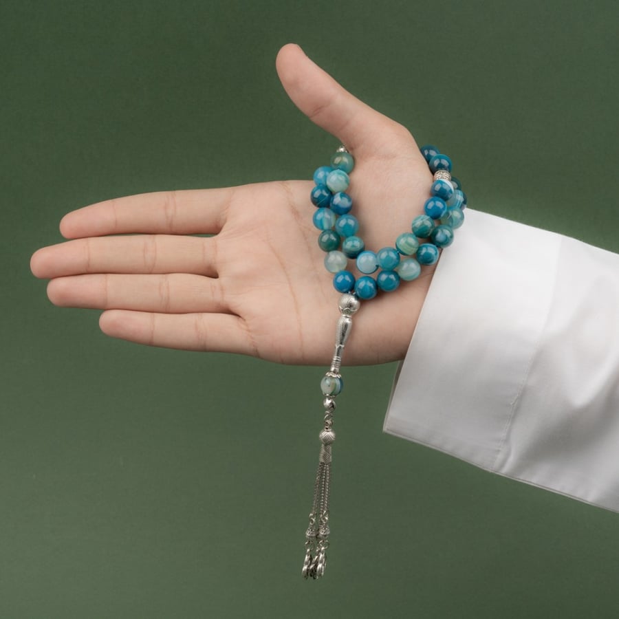 Natural stone rosary light blue color with blue C10