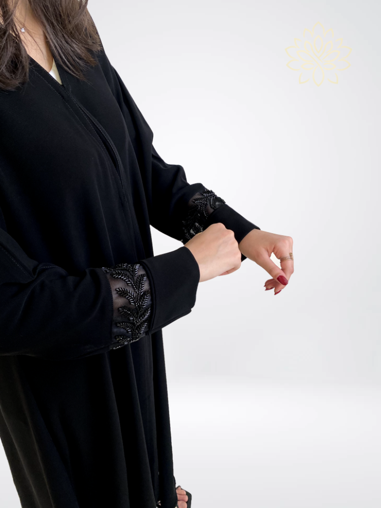 Black royal abaya with bead embroidery