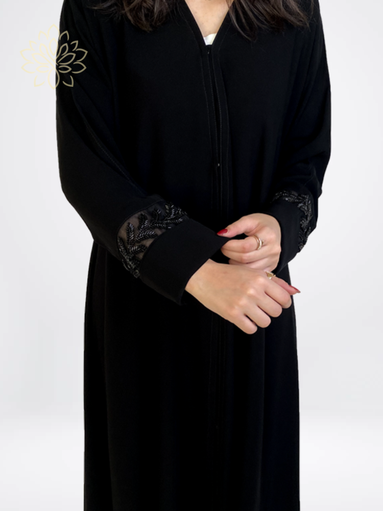 Black royal abaya with bead embroidery