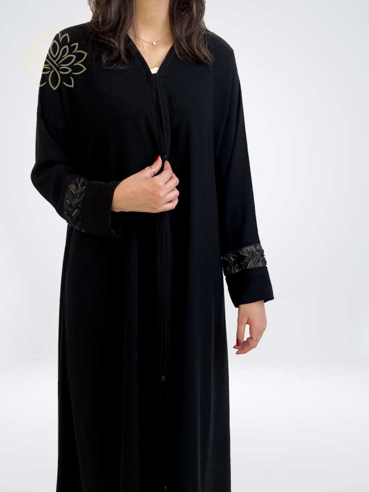 Black royal abaya with bead embroidery