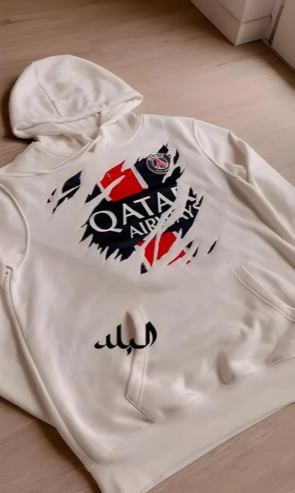 هودي كرة قدم باريس أبيض بقماش تيشيرت الفريق المدمج