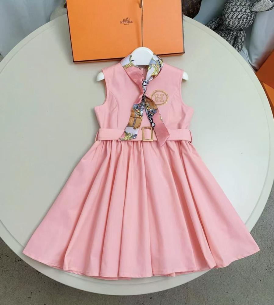 Girls' dress with the belt and the shawl, pink color