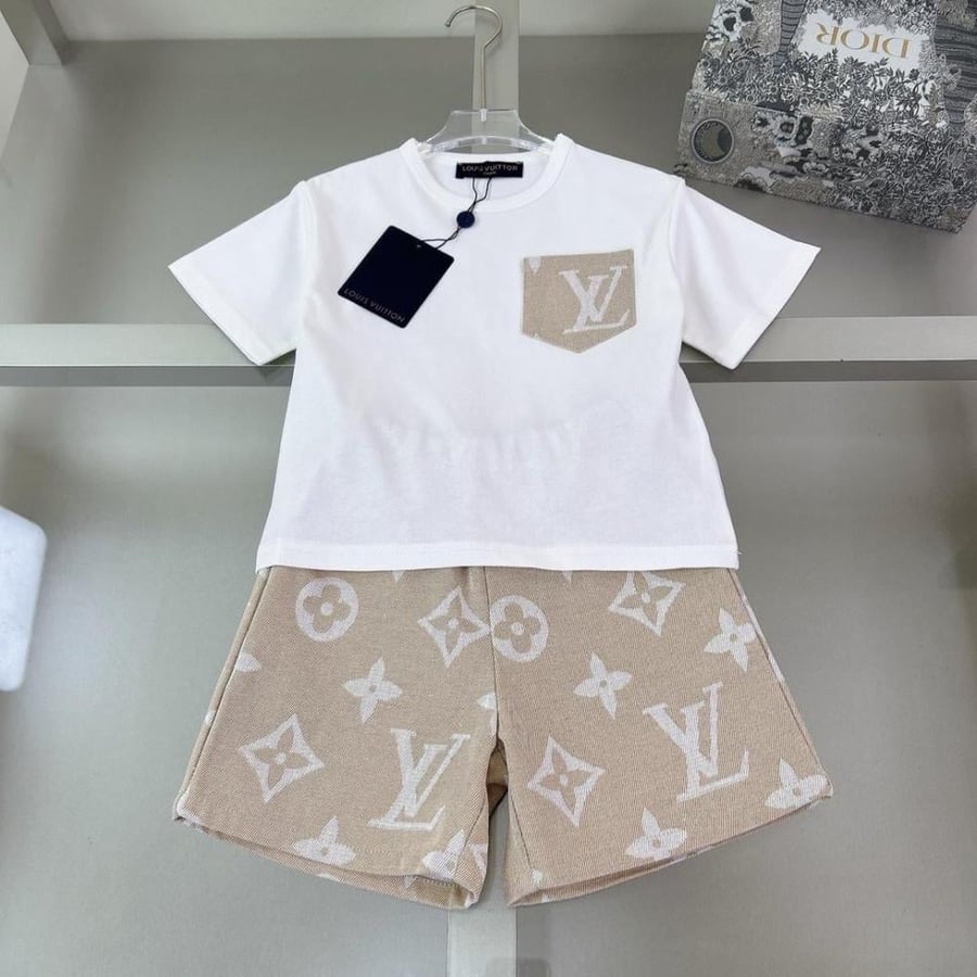 Children's set of two pieces, white and beige color