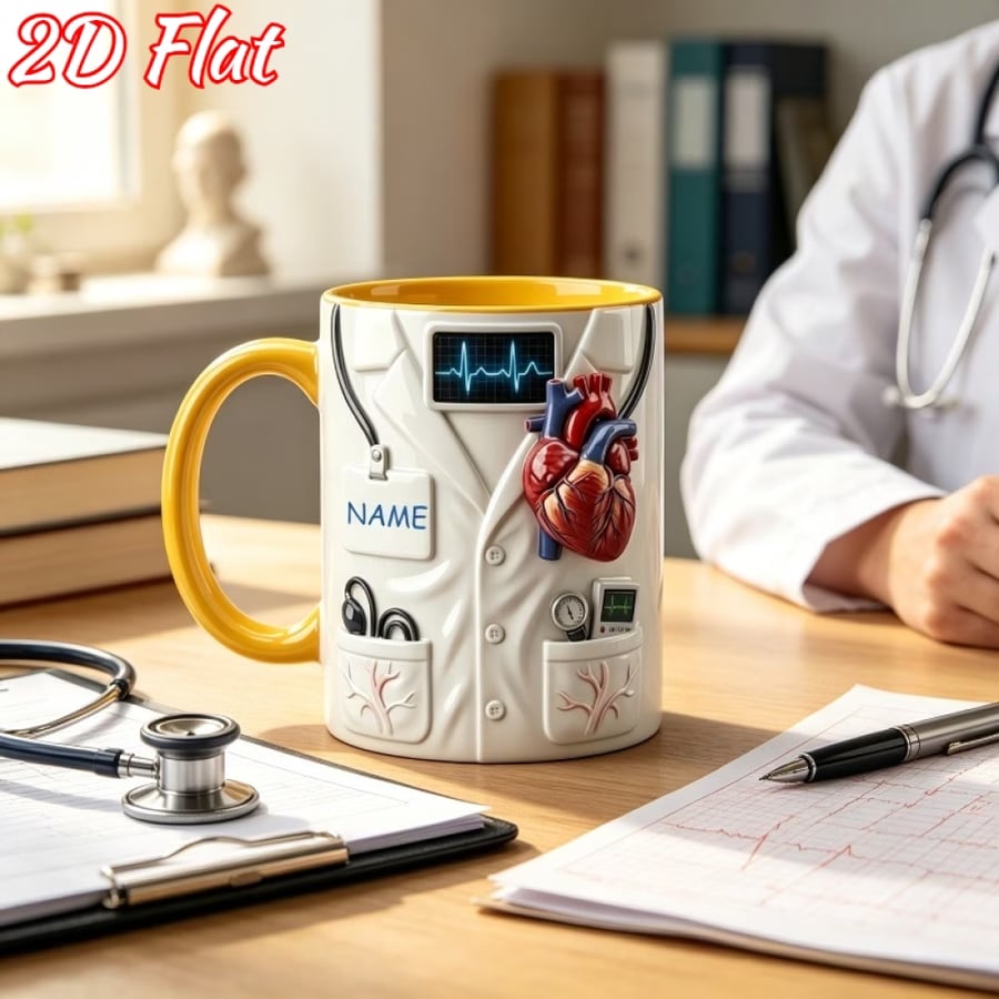 كوب سيراميك يكتب الاسم عليه بتصميم فريد بتفاصيل بصرية بارزة تشبه العناصر الحقيقية