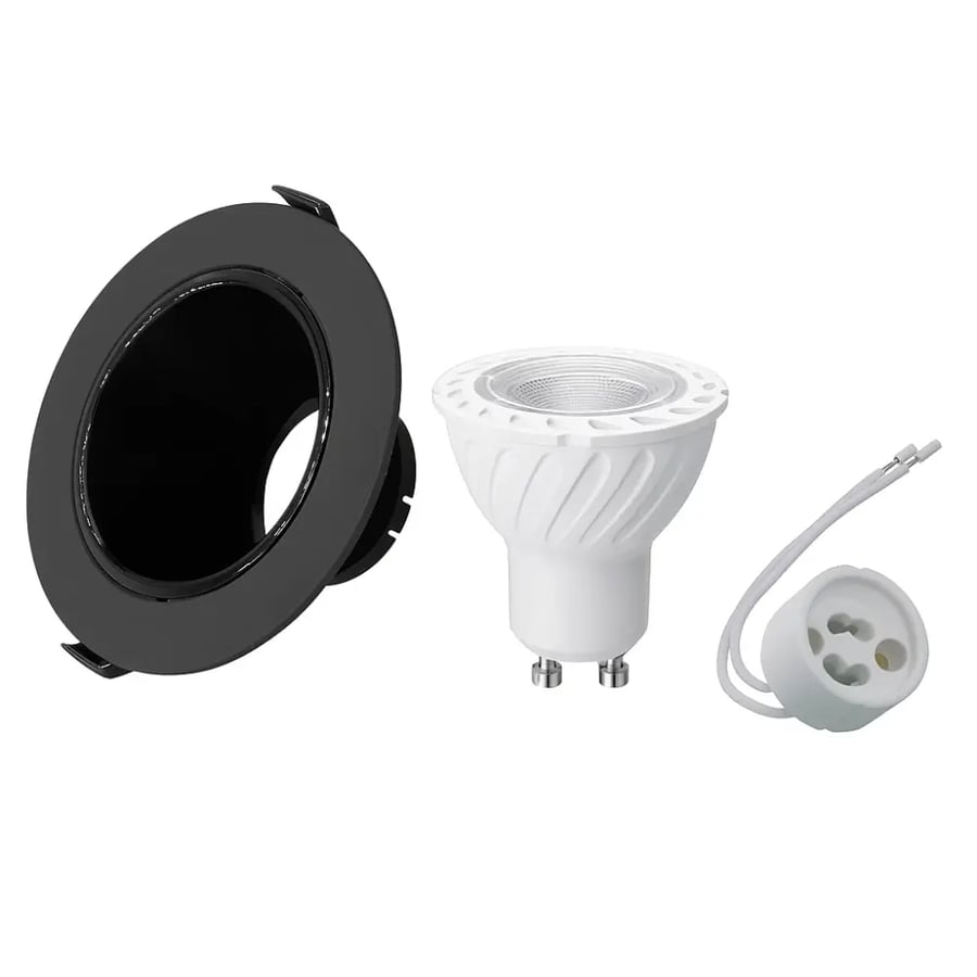 Spotlight aluminum against glare circular 7 cm black with bulb 7 W and holder