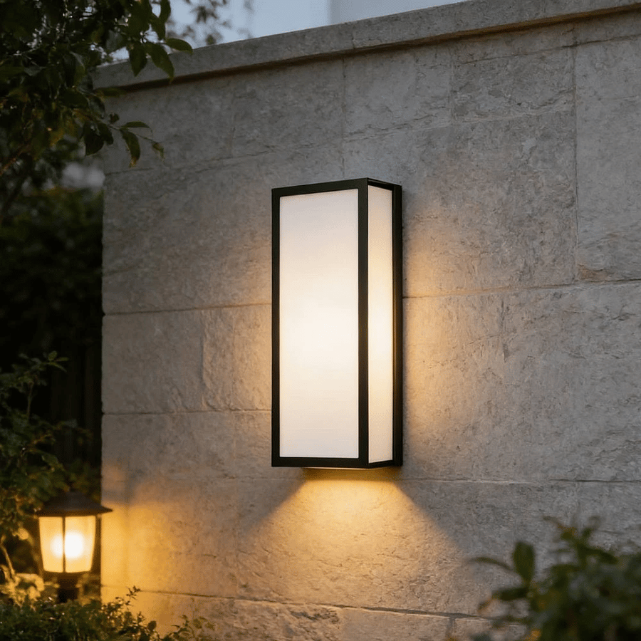 Rectangular outdoor wall light black color, yellow illumination, 24 watts