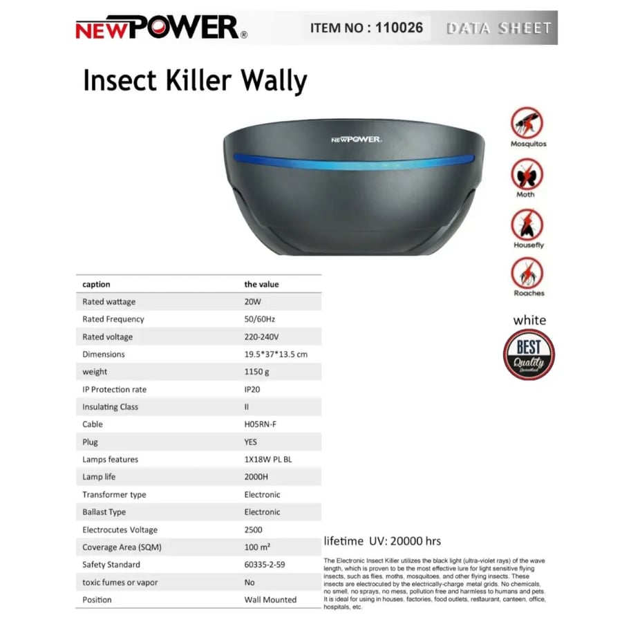 Mosquito trap wall-mounted black plastic adhesive with E27 bulb - NewPower