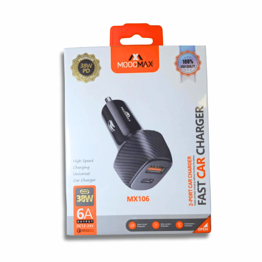 MOOGMAX - شاحن سيارة منفذين PD+USB ا 38W م/MX106 ماركة موج ماكس
