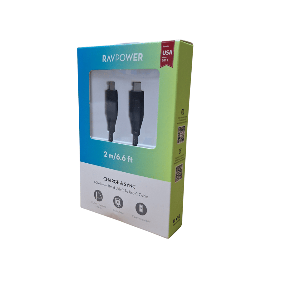 RAVPOWER - كيبل قماش راسين تايب سي 2 متر اسود م CP-1031 ماركة راف باور