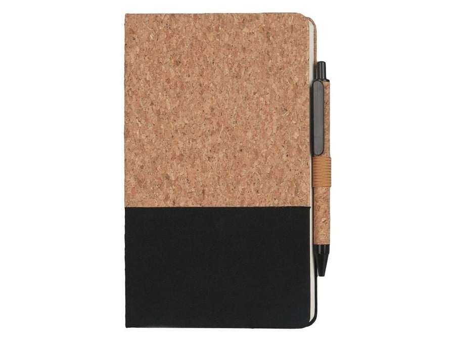 BORSA - eco-neutral Set of A5 Cork Fabric Hard Cover Notebook and Pen - Black