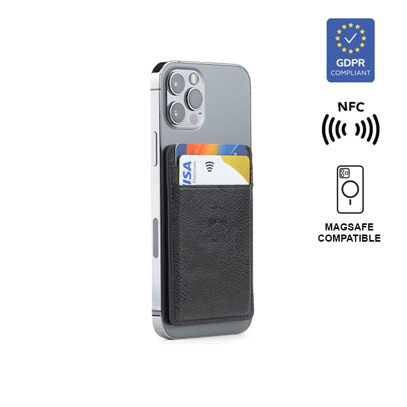 ROMA - حامل بطاقات Santhome® 2 في 1 وبطاقة أعمال رقمية NFC مدمجة - أسود