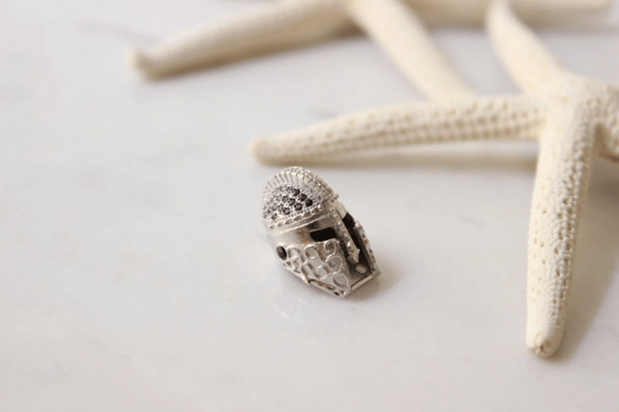 Helmet Beads, Warrior Beads, Radium Plated, Cubic Zirconia
