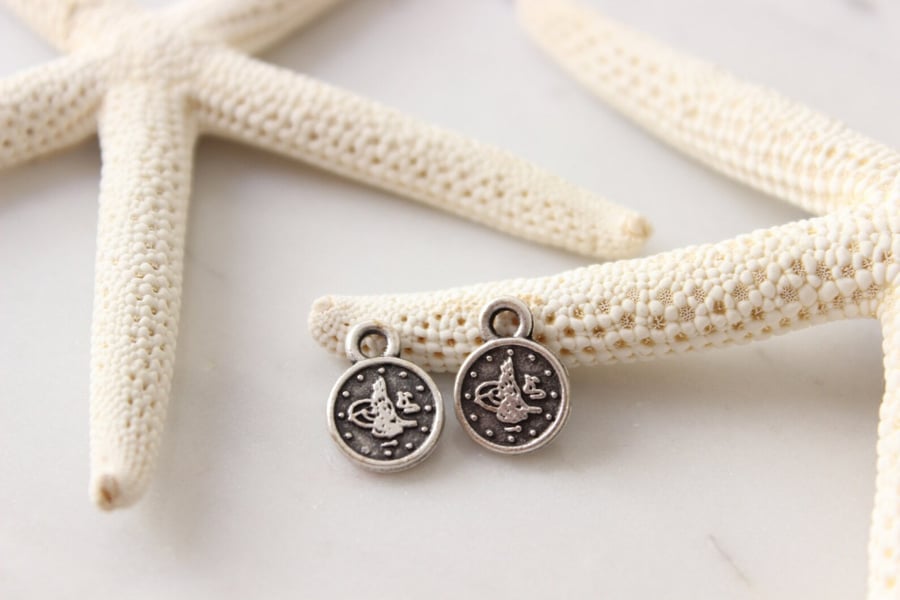 8mm Antique Silver Plated Disc , 5 Pc Signature Charms