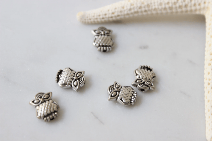 Silver Owl Charms, Owl Beads, Owl Jewelry, Bird Pendant, Bracelet Charms