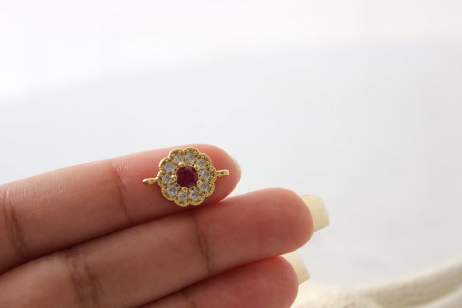 11x17mm 24k Shiny Gold Plated Charms, Micro Pave Flower