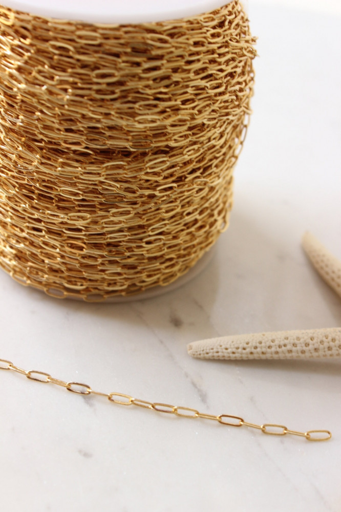 3x6mm 24k Shiny Gold Link Chain, Gold Bar Chain