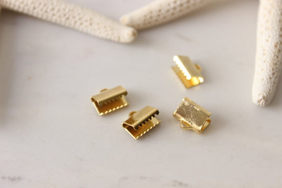 7mm 24k Shiny Gold Crimps, Cord End, Fasteners Clasp, Crimp Clasps, Ribbon Claws, End Cap