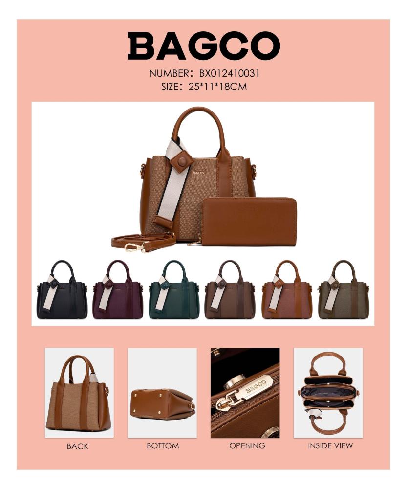 شنطة يد نسائية ومحفظة جلد اسود من BAGCO – تصميم أنيق بلمسة عصرية