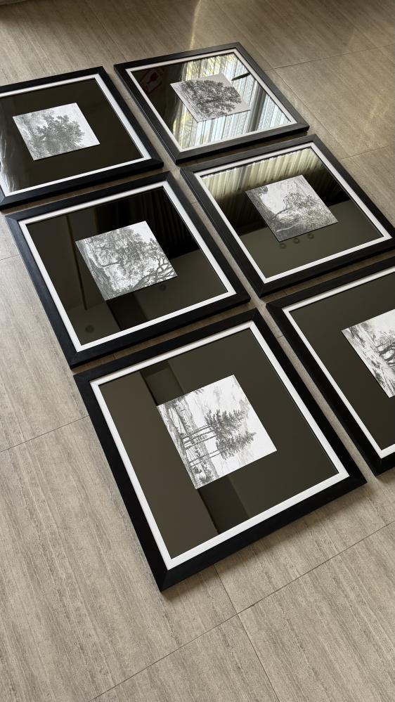 A set of 6 dark gray mirror panels with two double frames, each panel size 50x50. The work duration is from 7 to 10 days, after which the product is shipped to the customer.