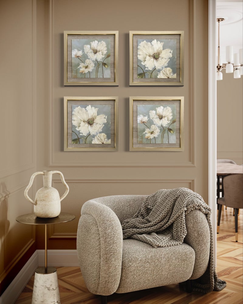 A set of 4 panels, each panel size 50:50. Price includes frame and acrylic. Production time 5 to 7 days. After that, the product is shipped to the customer.
