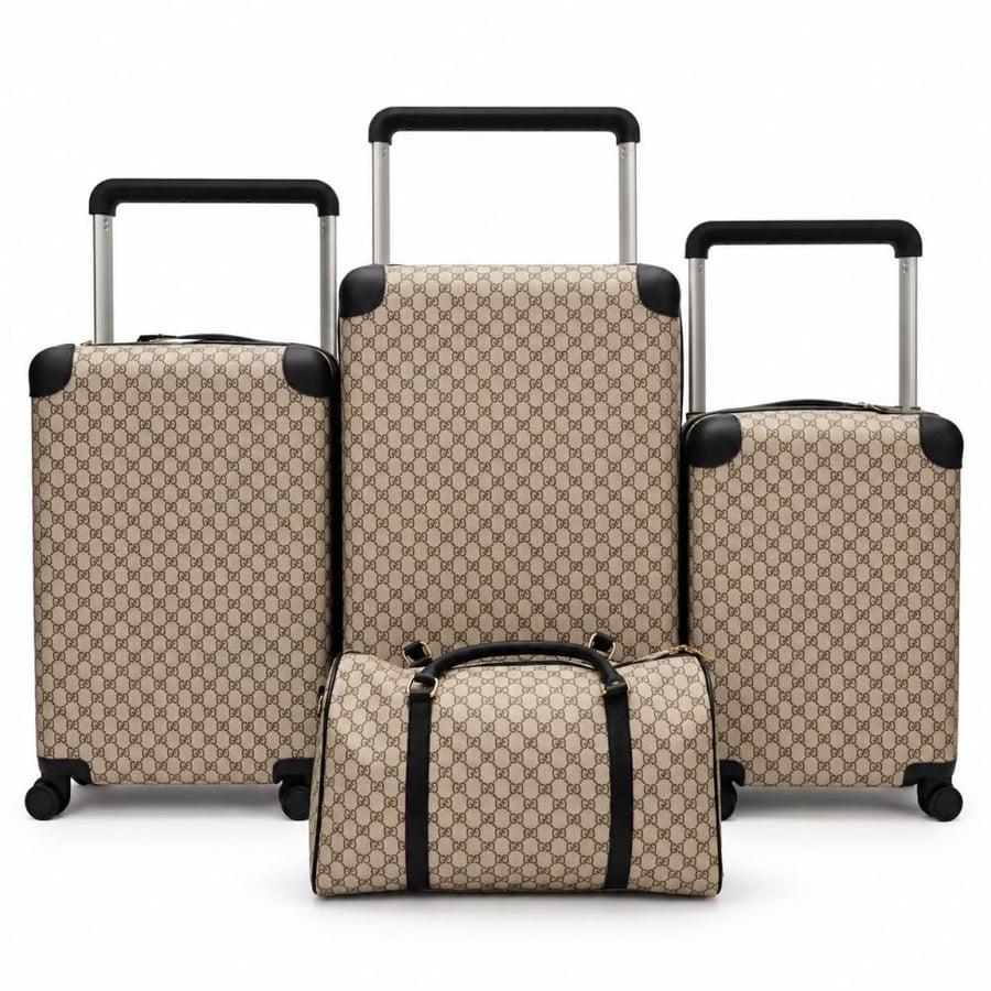 طقم شنط سفر بنقشة غوتشي GG بيج 4 قطع