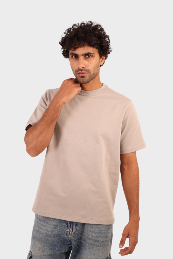 تيشيرت بيسك رجالي زيتي صخري قطن