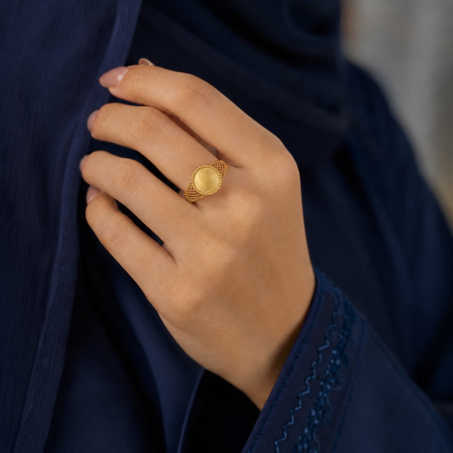 خاتم ذهب شبكي دائرة بصمة - عيار 21